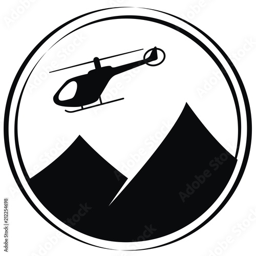 helicopter and mountain, stamp, vector icon