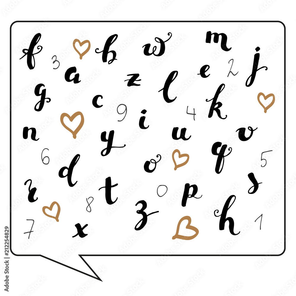 Hand written calligraphy abc and numbers Hand written calligraphy abc and numbers