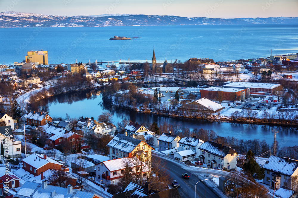 Winter view of the city of Trondheim in Norway