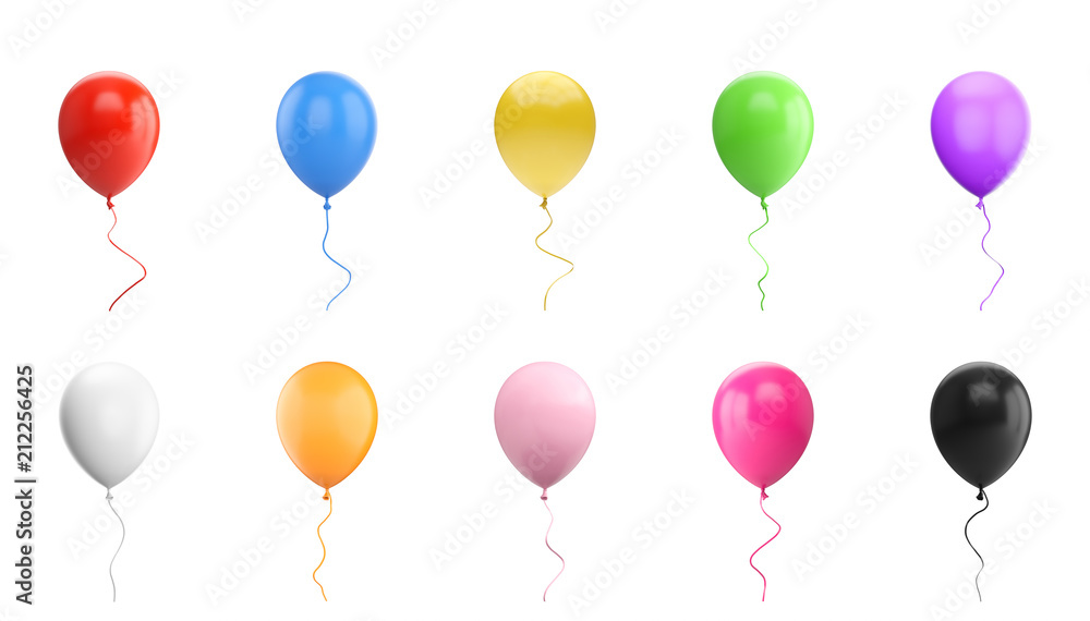 3D Rendering set of Balloon Isolated on white Background