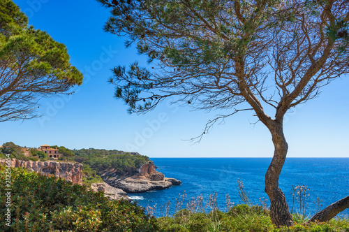 View of Mediterranean Sea island scenery on Mallorca, beautiful coast of Santanyi, Spain Balearic Islands