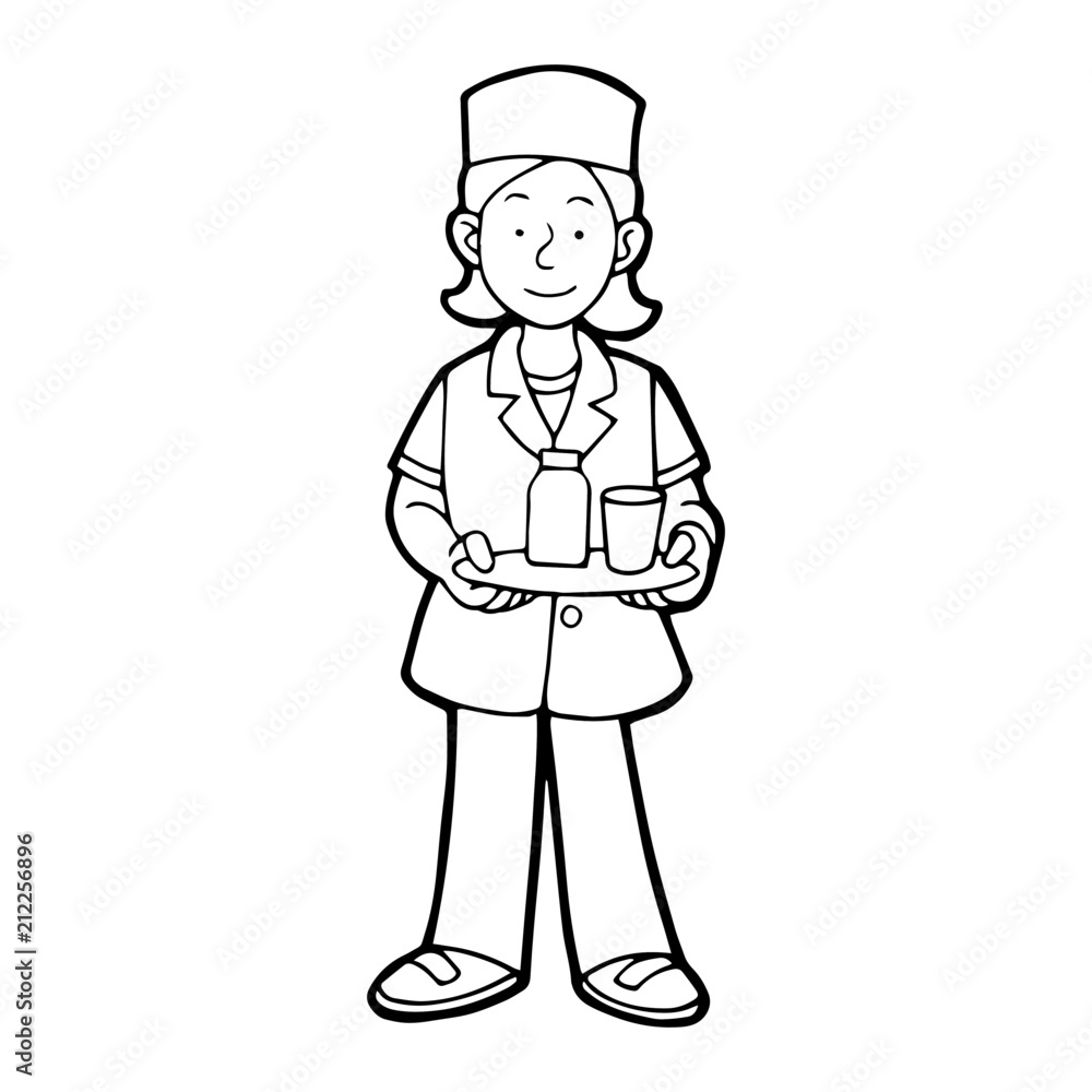 Nurse cartoon illustration isolated on white background for children color book