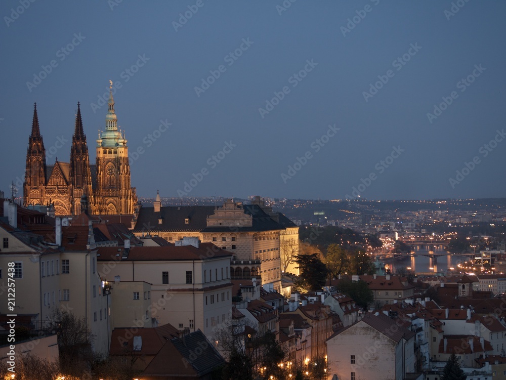 View of Prague Castle and Panorama of City at Dusk View of Prague Castle and Panorama of City at Dusk