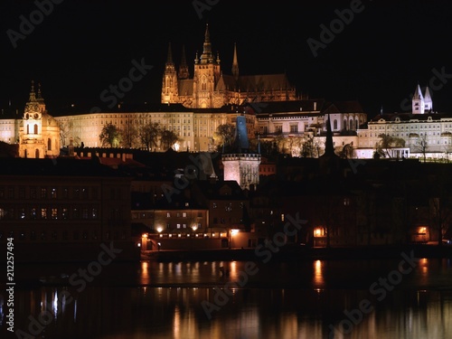 Prague at Night and View of Prague Castle  Czech Republic