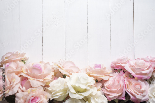 Wedding flower background on white wood