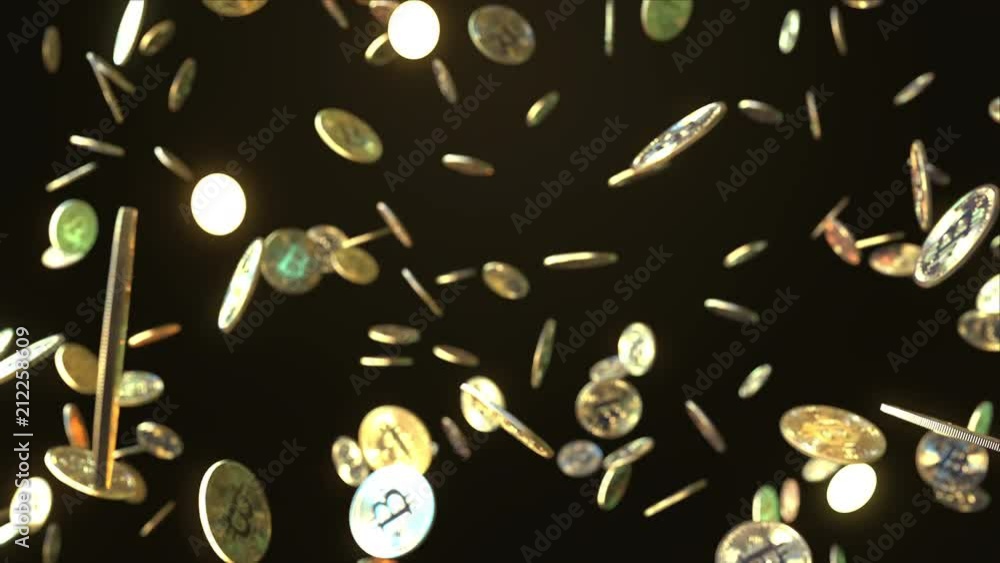 Falling bitcoin coins. Loopable motion background