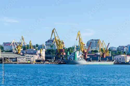 Seascape with Odesa port in the summer season