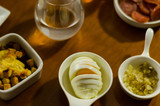 Set with different appetizers in small portions, healthy and delicious snacks