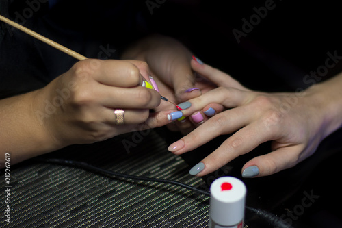 Professional manicure in the beauty salon. Procedure for drawing nails. Color franch. Instabeauty