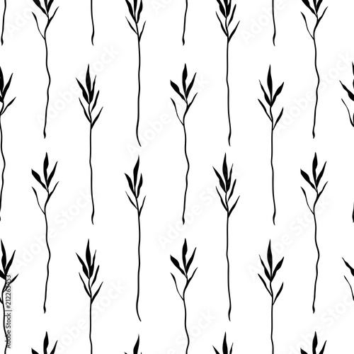 Seamless black and white boho floral pattern. Repeating texture on a white background. © Ne Mariya