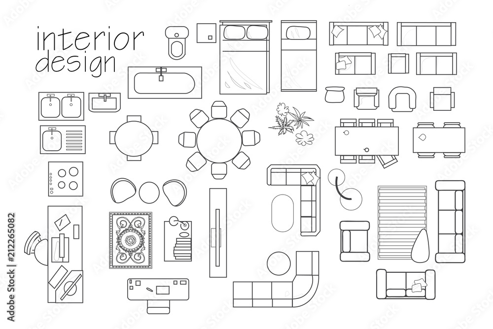 vecteur-stock-interior-design-floor-plan-symbols-top-view-furniture