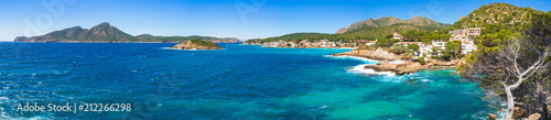 Idyllic panorama view of seaside landscape at the coast of Sant Elm, Mallorca island Mediterranean Sea Spain