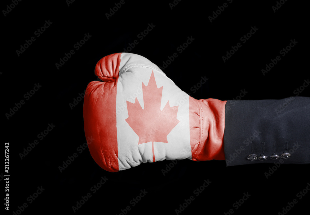 Male hand in Boxing glove with Canada flag