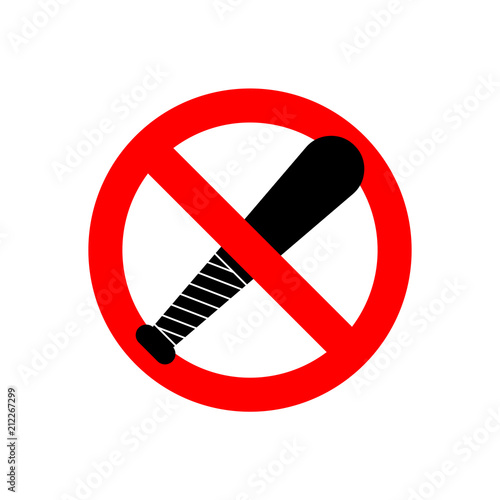 Stop Baseball bat. No Weapon Robber. Red prohibitory sign. Ban Burglar vector illustration