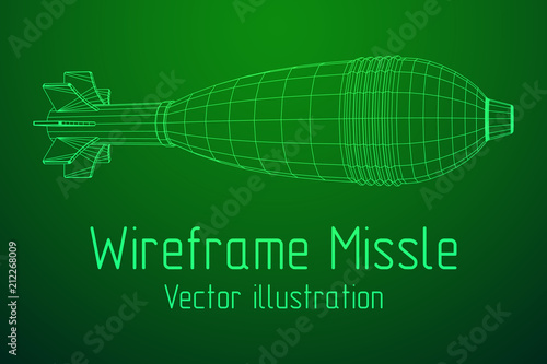 Missile, nuclear bomb or mortar mine Wireframe low poly mesh vector illustration