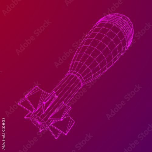 Missile, nuclear bomb or mortar mine Wireframe low poly mesh vector illustration