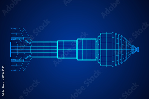 Missile, nuclear bomb or mortar mine Wireframe low poly mesh vector illustration