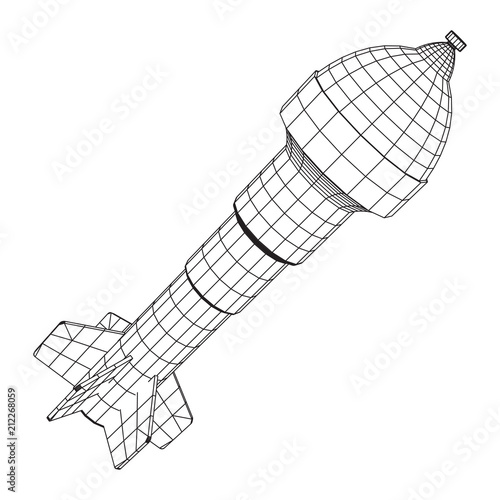 Missile, nuclear bomb or mortar mine Wireframe low poly mesh vector illustration