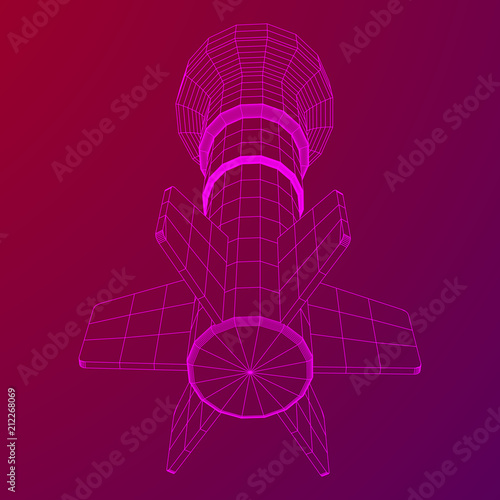 Missile, nuclear bomb or mortar mine Wireframe low poly mesh vector illustration
