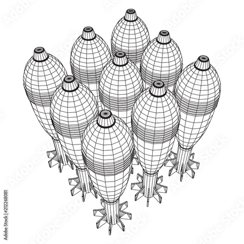 Missile, nuclear bomb or mortar mine Wireframe low poly mesh vector illustration