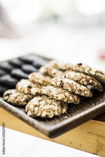 mixed fresh organic biscuit cookies in bakery display