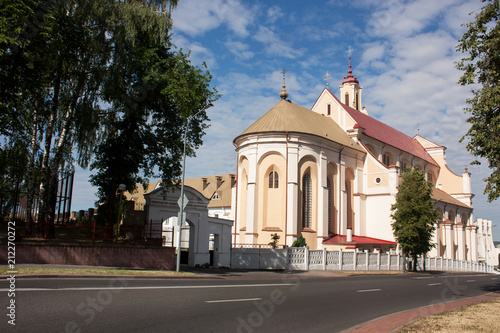  Grodno. Belarus. The entrance to the catalytic monastery and seminary and the inscription on the gate in Latin, which translates as - the Grodno Catholic Seminary.