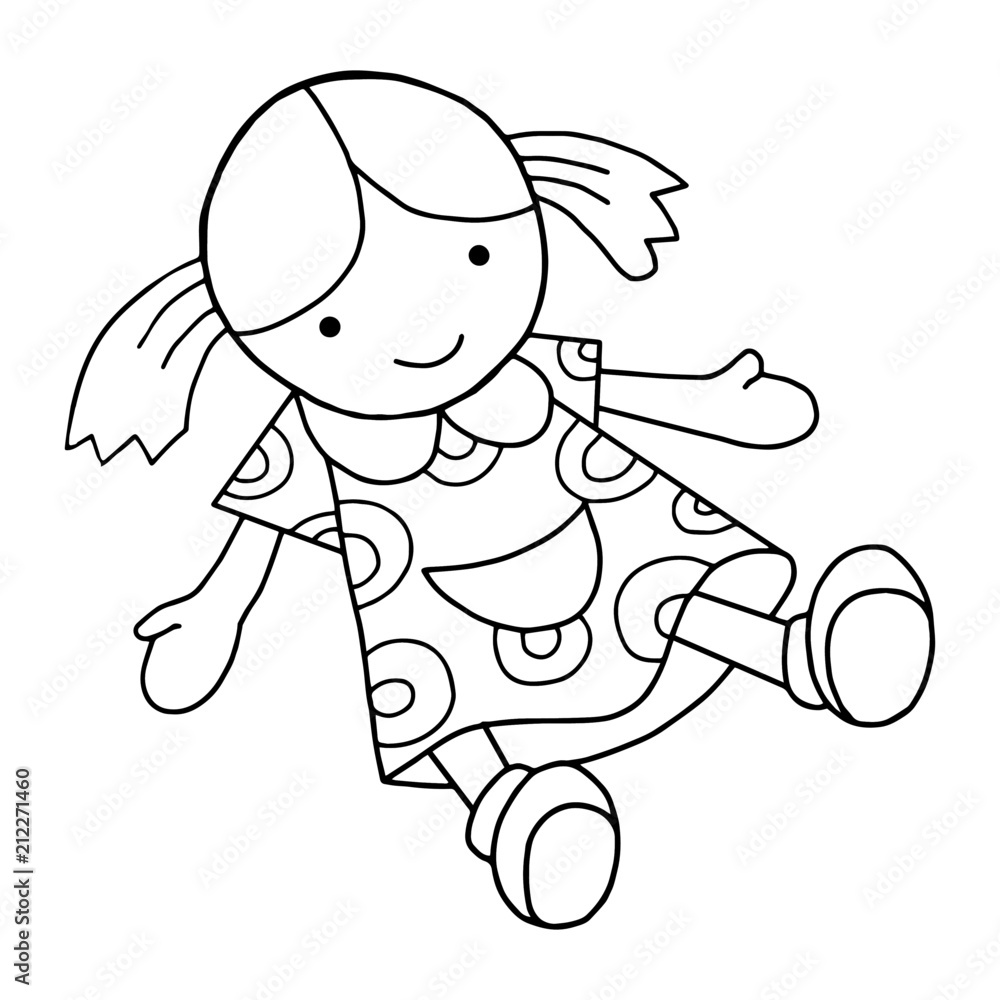 Doll cartoon illustration isolated on white background for children color  book Stock Vector | Adobe Stock