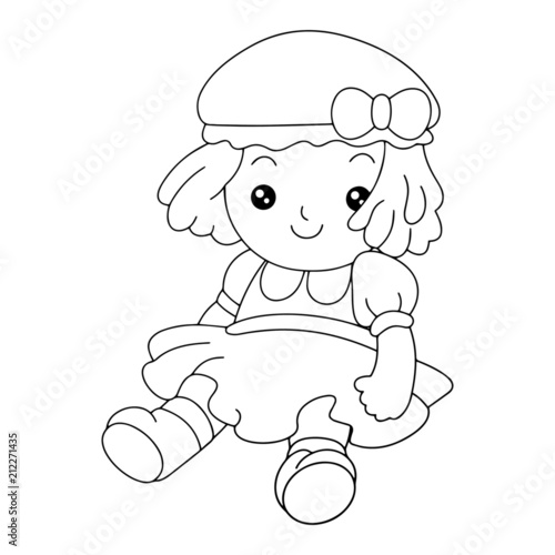 Doll cartoon illustration isolated on white background for children color book