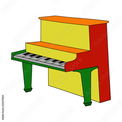 Piano cartoon illustration isolated on white background for children color book
