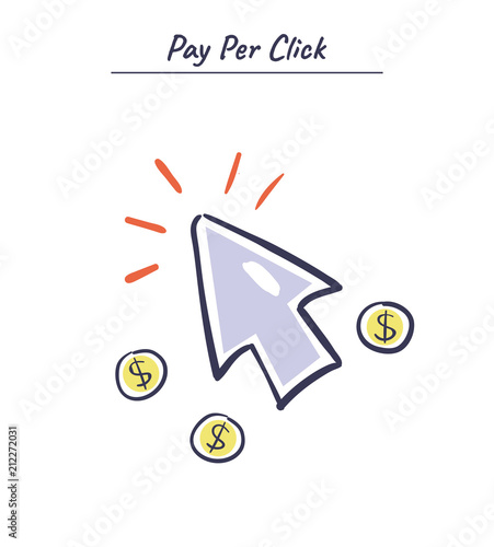 Internet marketing concept. Pay per click vector hand drawn illustration.
