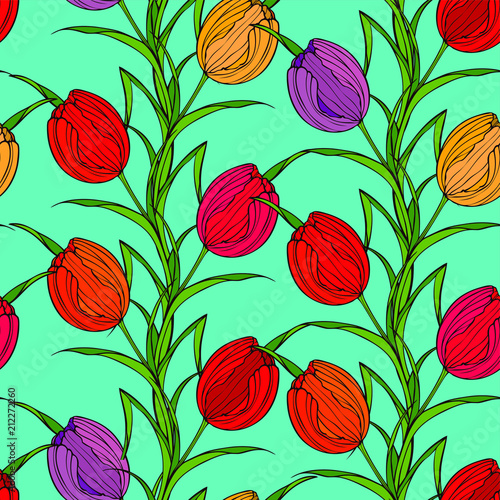 Seamless pattern with tulips