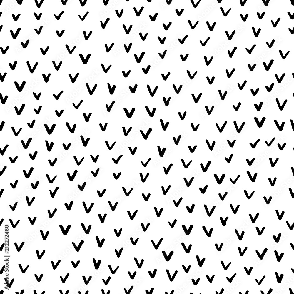 Abstract seamless black and white pattern of hand drawn doodle ticks elements. Scandinavian design style. Vector illustration for textile, backgrounds etc