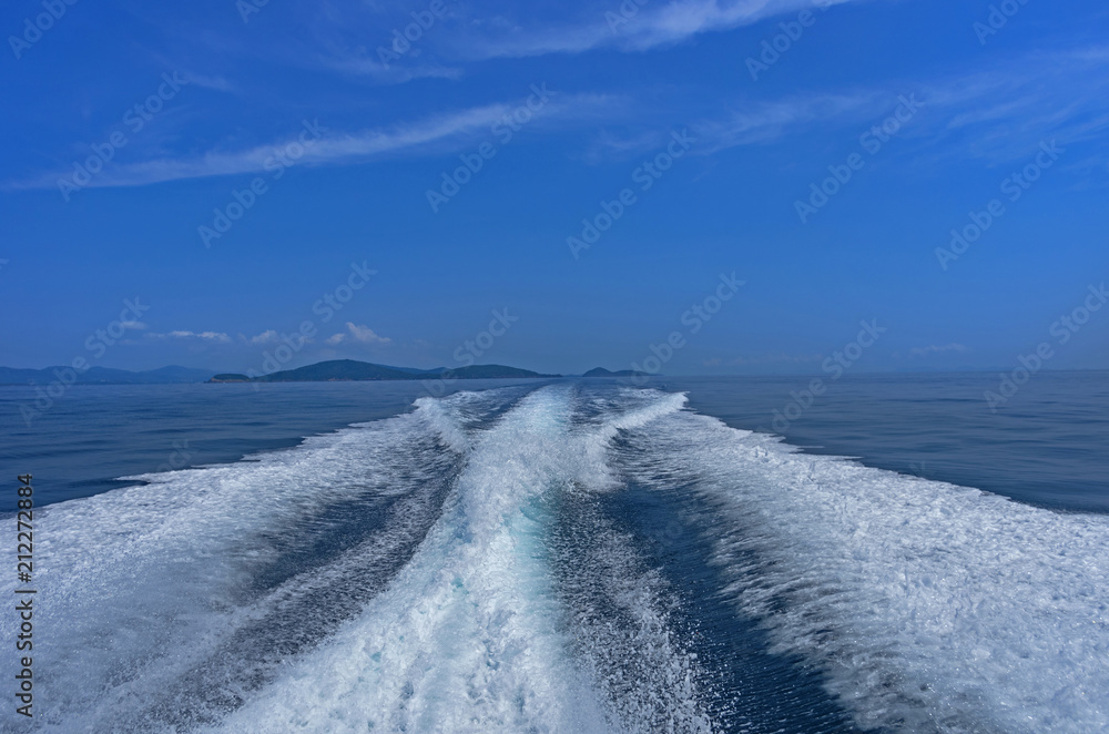 Thailand. Phuket. Andaman Sea. The waves from the boat engine.