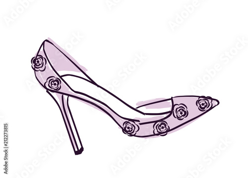 High heel shoe. Lavender, purple pump vector illustration isolated on white. Hand drawn design element. Shoe sketch for cards, stickers, scrapbooking, stationery and more. Fashion, style.