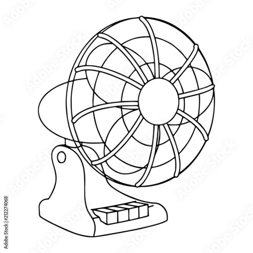 Desk air fan cartoon illustration isolated on white background for children color book