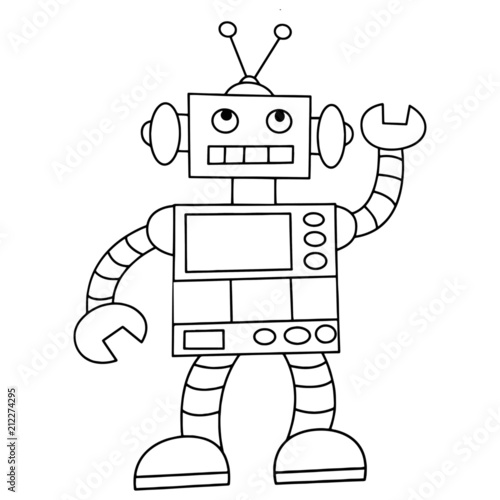 Robot toy cartoon illustration isolated on white background for children color book
