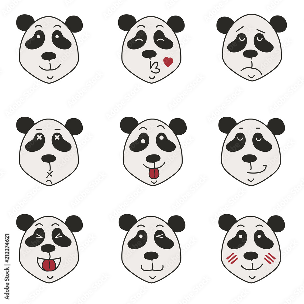 Panda icons set isolated on white Panda icons set isolated on white