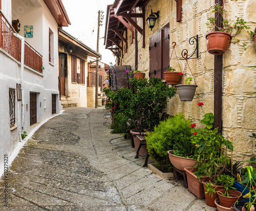 A typical view in the traditional village Omodos in Cyprus photo