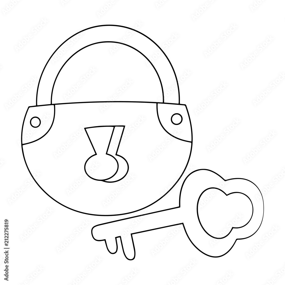 Lock and key cartoon illustration isolated on white background for children  color book Stock Vector | Adobe Stock