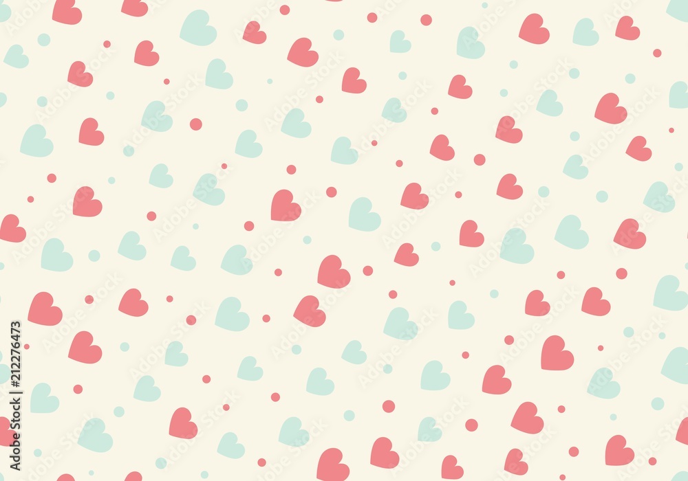 Seamless hearts and dots pattern. Simple vector repeating texture.