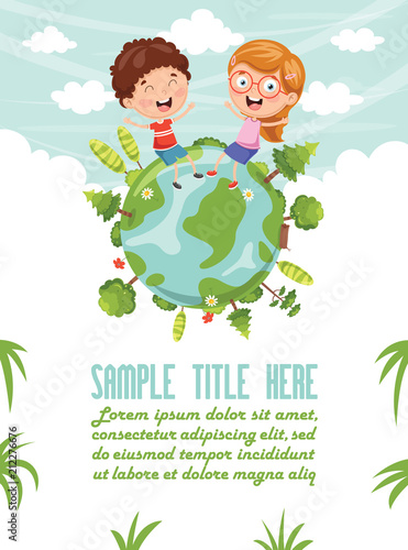 Vector Illustration Of Children Sitting On Earth