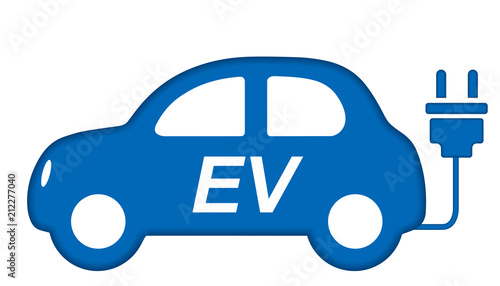 Cute relief-like car icon · illustration, EV electric car, blue, vector data