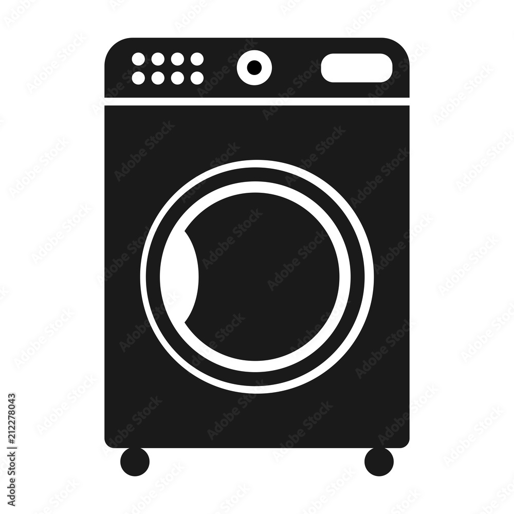 Simple, flat washing machine icon. Black silhouette. Isolated on white