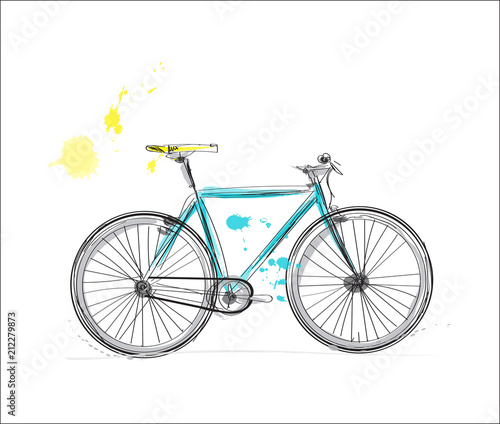 bicycle watercolor sketch. hand drawn city bike
