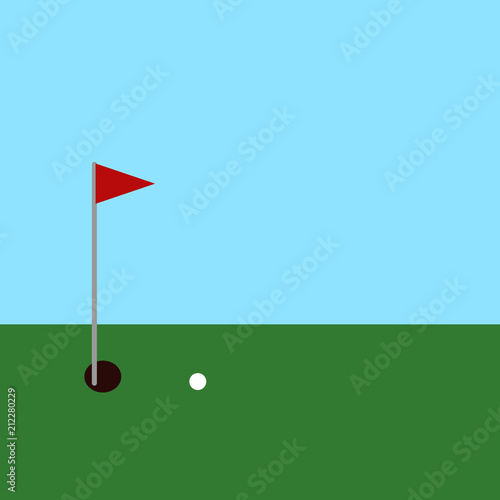 golf ball and hole with red flag on green grass.Sport concept.golf court.
