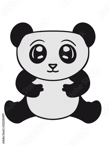 Fototapeta Naklejka Na Ścianę i Meble -  niedlich sitzend klein dick gesicht panda süß bär china asien schwarz weiß comic cartoon