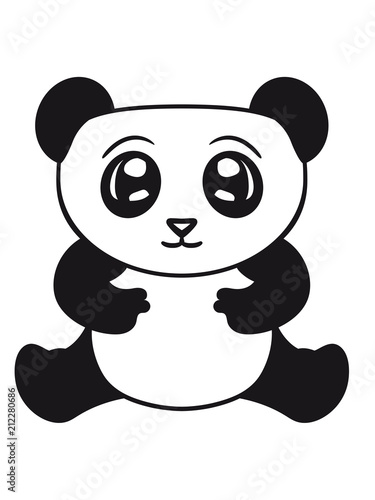 Fototapeta Naklejka Na Ścianę i Meble -  niedlich sitzend klein dick gesicht panda süß bär china asien schwarz weiß comic cartoon