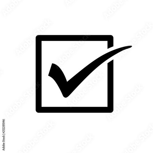 Check mark or tick sign in box. Easily editable, colorable EPS 8 vector icon isolated on transparent background, No. 2 variant.