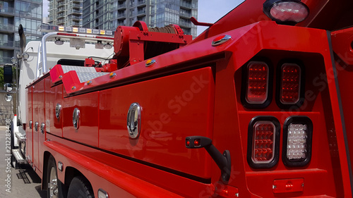 Red and White Heavy Lift Tow Truck