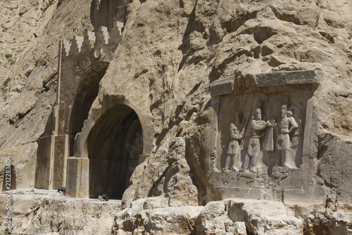 View of Taq Bostan, a famous rock relief of Sassanid Persia photo